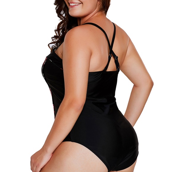 Plus Size Rose Print Hourglass One Piece Swimsuit - Picture 4 of 5
